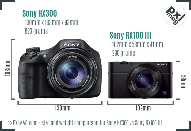 Sony HX300 vs Sony RX100 III size comparison