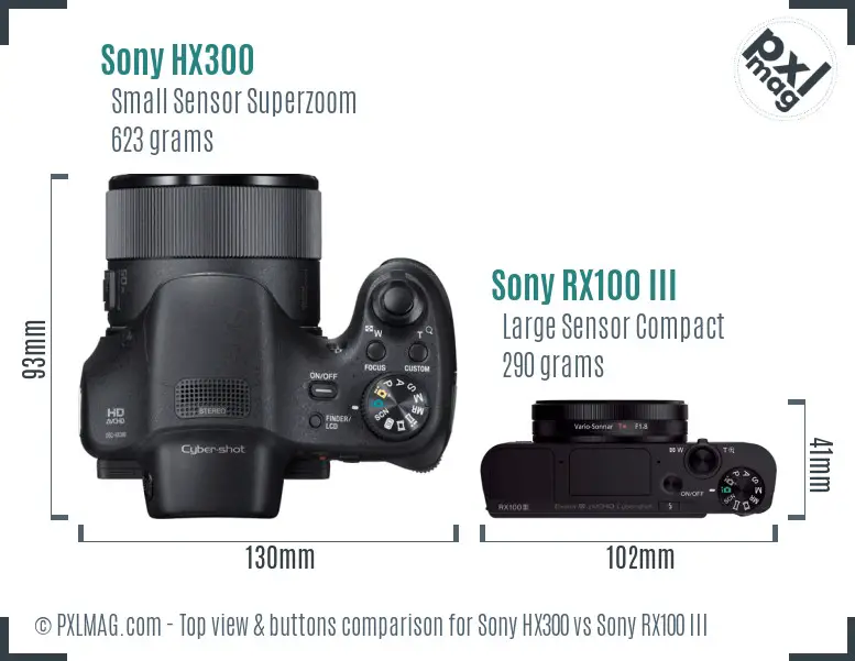 Sony HX300 vs Sony RX100 III top view buttons comparison
