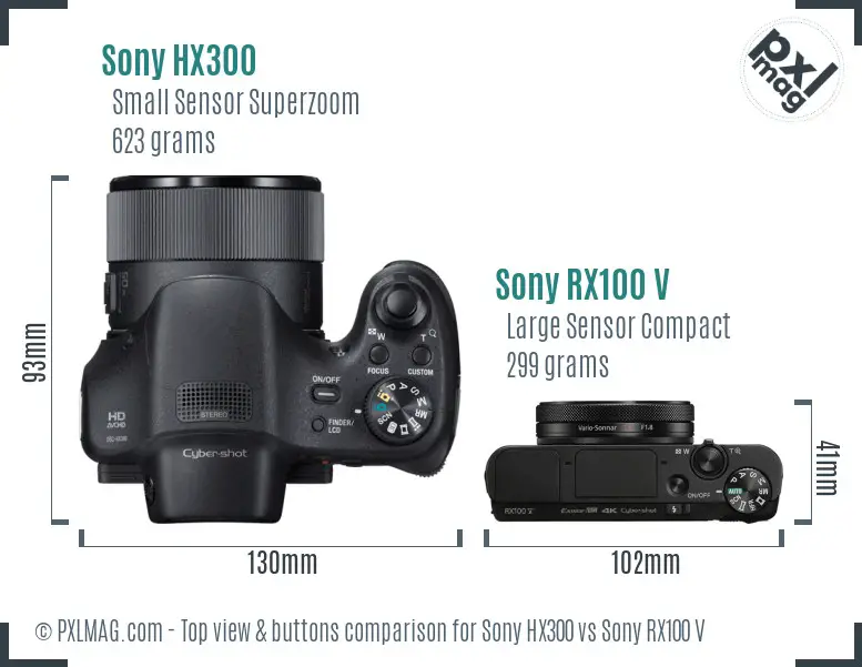 Sony HX300 vs Sony RX100 V top view buttons comparison