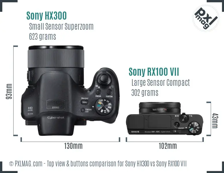 Sony HX300 vs Sony RX100 VII top view buttons comparison
