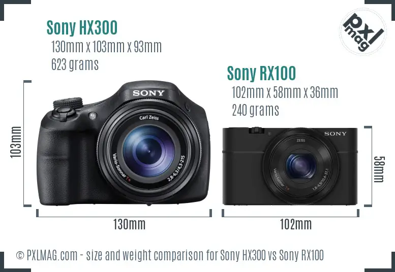 Sony HX300 vs Sony RX100 size comparison