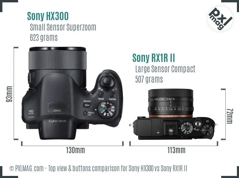 Sony HX300 vs Sony RX1R II top view buttons comparison