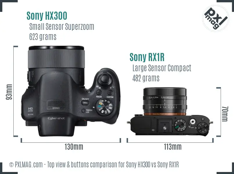 Sony HX300 vs Sony RX1R top view buttons comparison