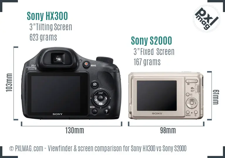 Sony HX300 vs Sony S2000 Screen and Viewfinder comparison