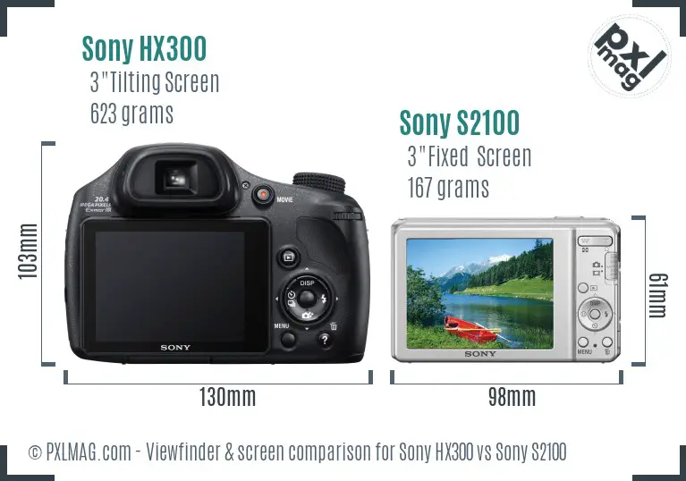 Sony HX300 vs Sony S2100 Screen and Viewfinder comparison