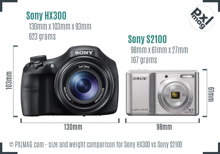 Sony HX300 vs Sony S2100 size comparison