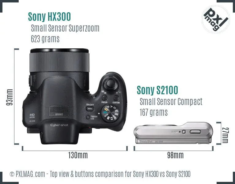 Sony HX300 vs Sony S2100 top view buttons comparison