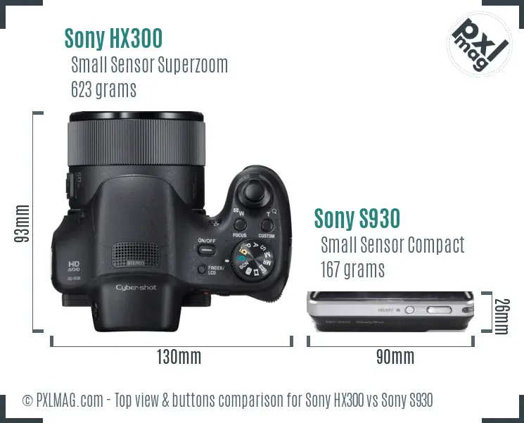 Sony HX300 vs Sony S930 top view buttons comparison