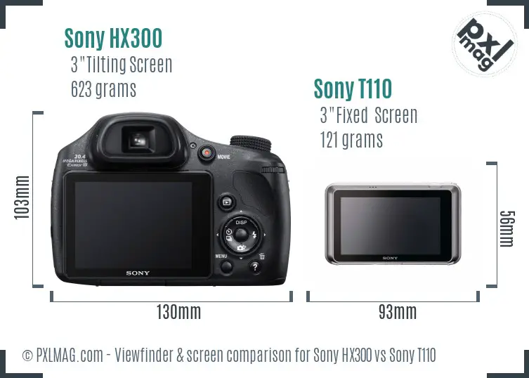 Sony HX300 vs Sony T110 Screen and Viewfinder comparison