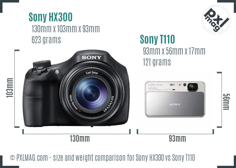 Sony HX300 vs Sony T110 size comparison