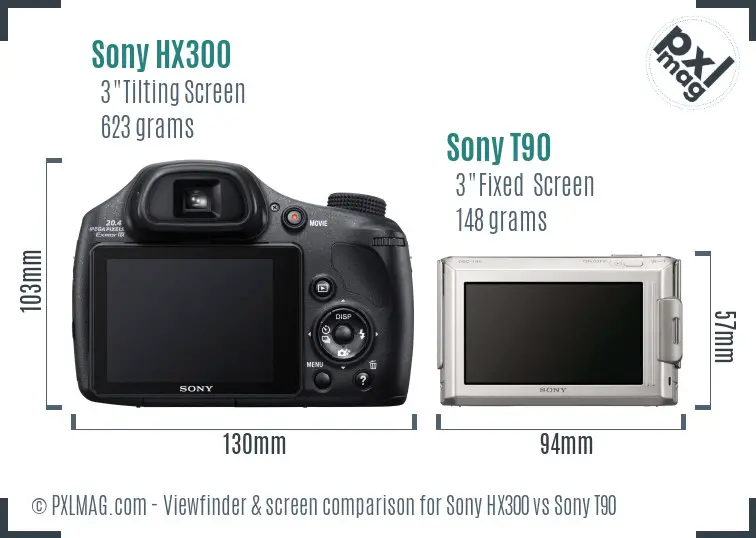 Sony HX300 vs Sony T90 Screen and Viewfinder comparison