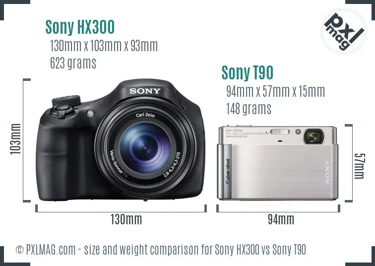 Sony HX300 vs Sony T90 size comparison