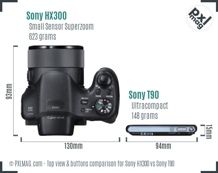 Sony HX300 vs Sony T90 top view buttons comparison