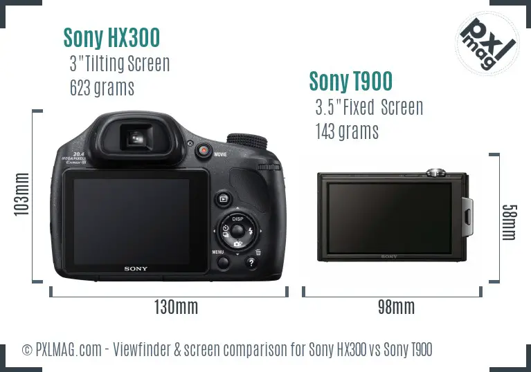 Sony HX300 vs Sony T900 Screen and Viewfinder comparison