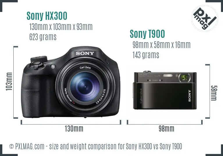 Sony HX300 vs Sony T900 size comparison