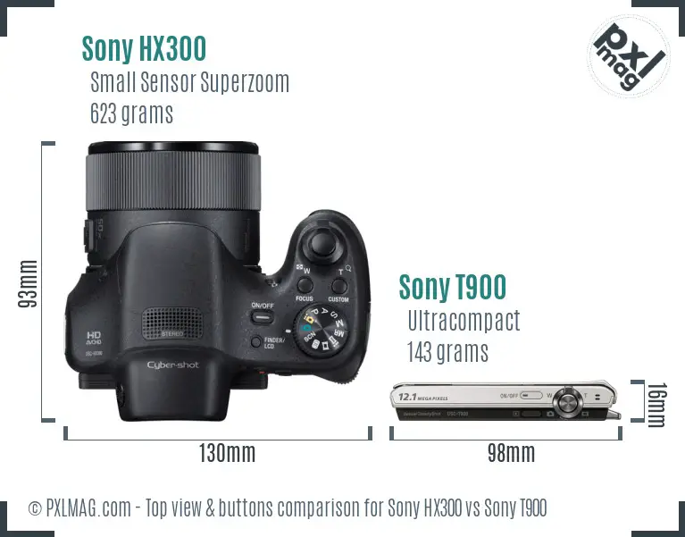 Sony HX300 vs Sony T900 top view buttons comparison