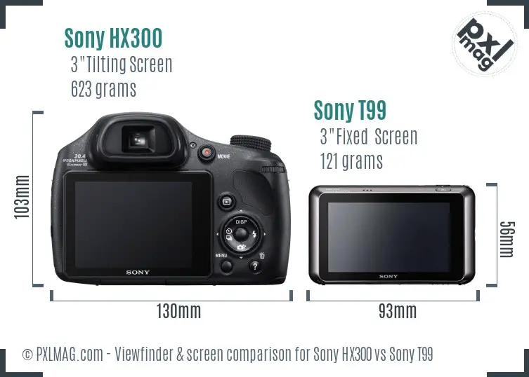 Sony HX300 vs Sony T99 Screen and Viewfinder comparison