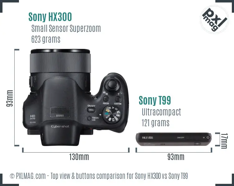 Sony HX300 vs Sony T99 top view buttons comparison