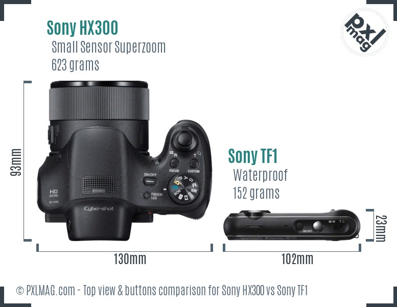 Sony HX300 vs Sony TF1 top view buttons comparison