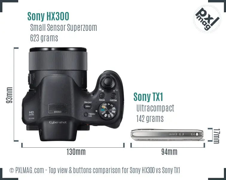 Sony HX300 vs Sony TX1 top view buttons comparison
