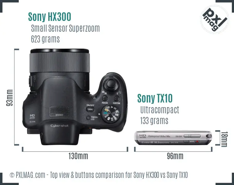 Sony HX300 vs Sony TX10 top view buttons comparison