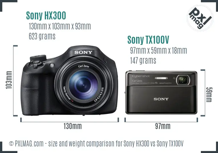 Sony HX300 vs Sony TX100V size comparison