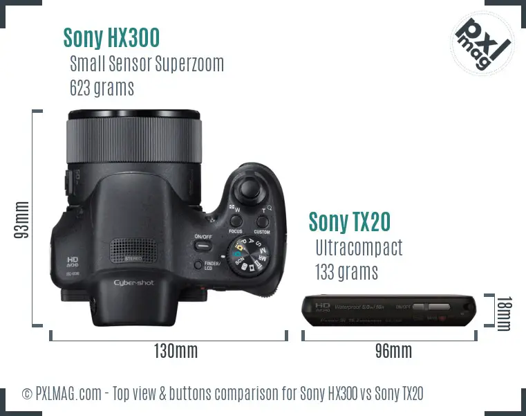 Sony HX300 vs Sony TX20 top view buttons comparison