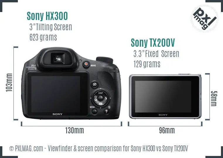 Sony HX300 vs Sony TX200V Screen and Viewfinder comparison