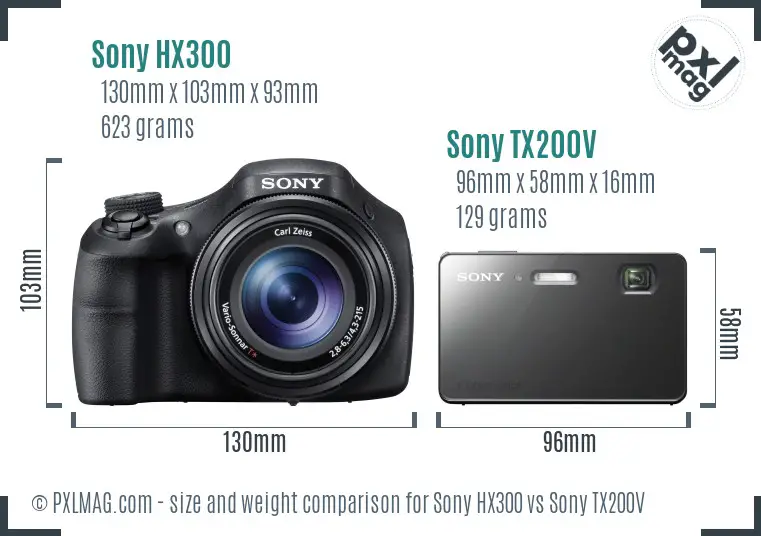Sony HX300 vs Sony TX200V size comparison
