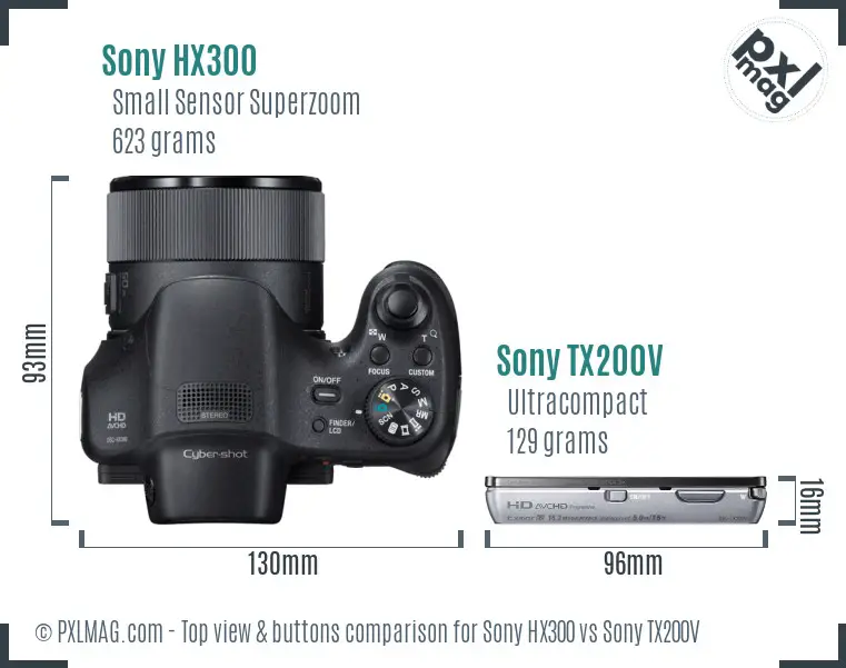 Sony HX300 vs Sony TX200V top view buttons comparison