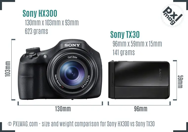 Sony HX300 vs Sony TX30 size comparison