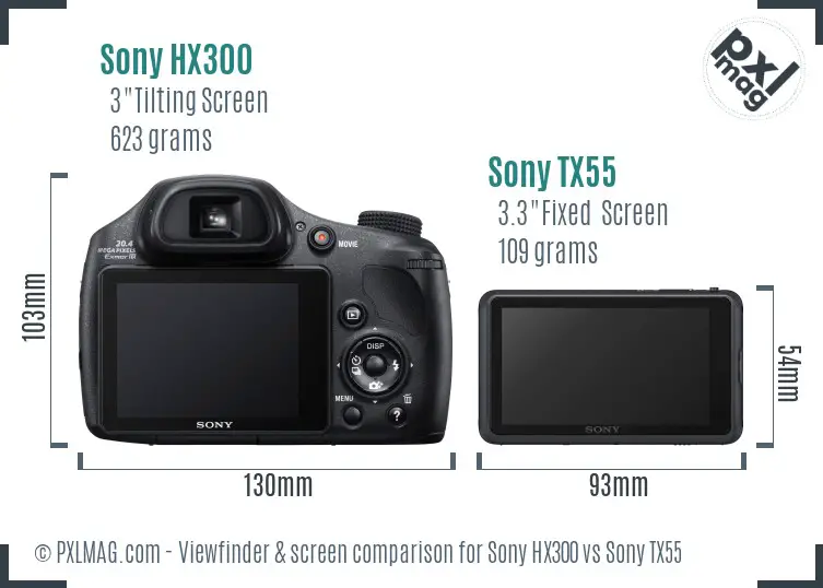 Sony HX300 vs Sony TX55 Screen and Viewfinder comparison