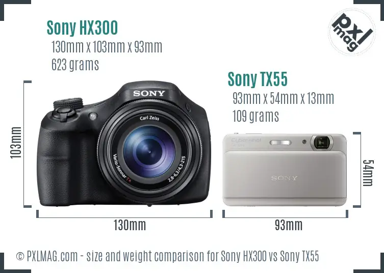 Sony HX300 vs Sony TX55 size comparison