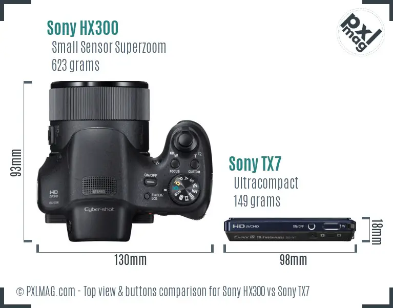 Sony HX300 vs Sony TX7 top view buttons comparison