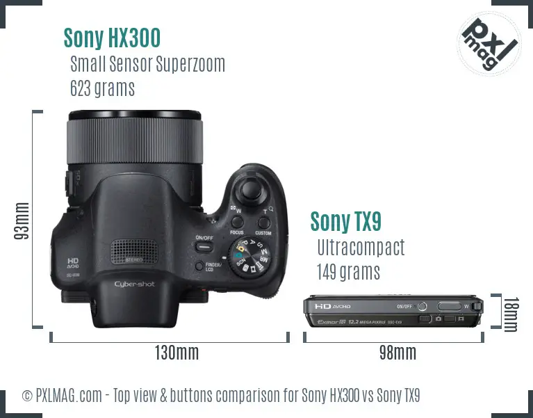 Sony HX300 vs Sony TX9 top view buttons comparison