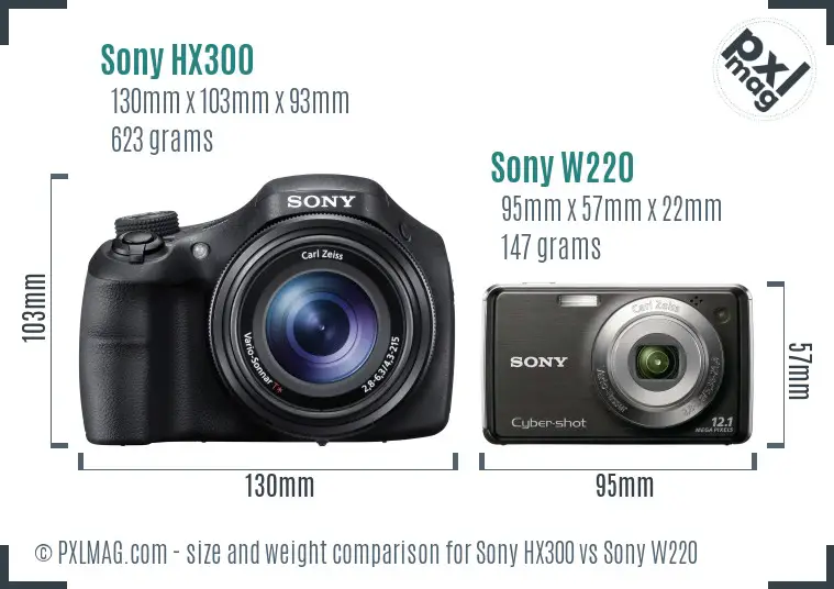 Sony HX300 vs Sony W220 size comparison