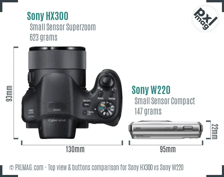 Sony HX300 vs Sony W220 top view buttons comparison