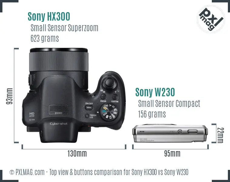 Sony HX300 vs Sony W230 top view buttons comparison
