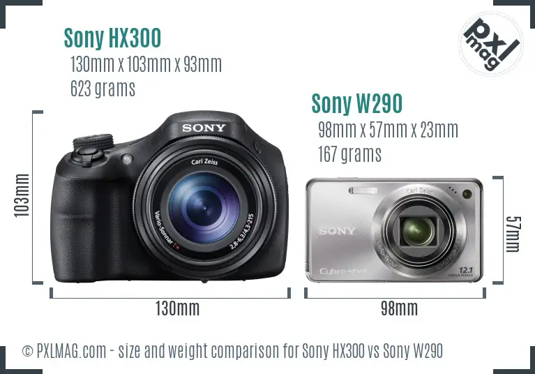 Sony HX300 vs Sony W290 size comparison