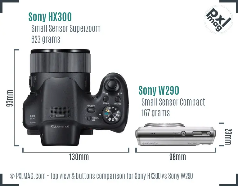 Sony HX300 vs Sony W290 top view buttons comparison