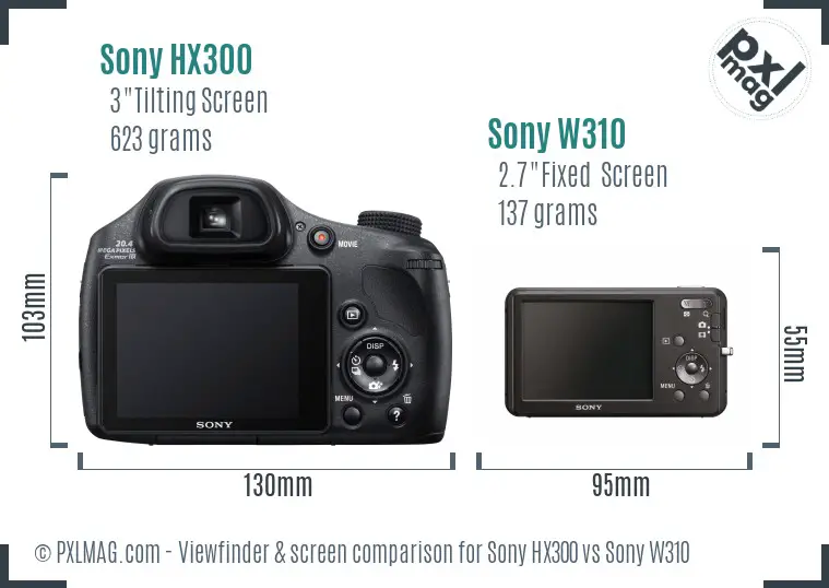 Sony HX300 vs Sony W310 Screen and Viewfinder comparison