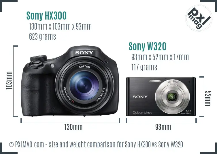 Sony HX300 vs Sony W320 size comparison
