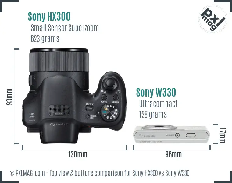 Sony HX300 vs Sony W330 top view buttons comparison