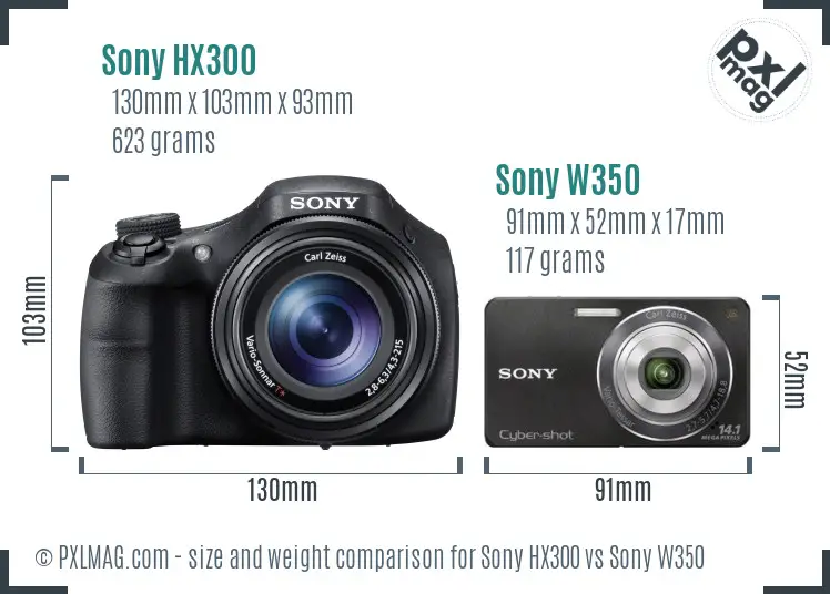Sony HX300 vs Sony W350 size comparison