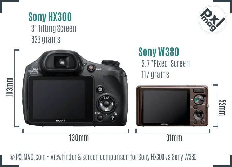 Sony HX300 vs Sony W380 Screen and Viewfinder comparison