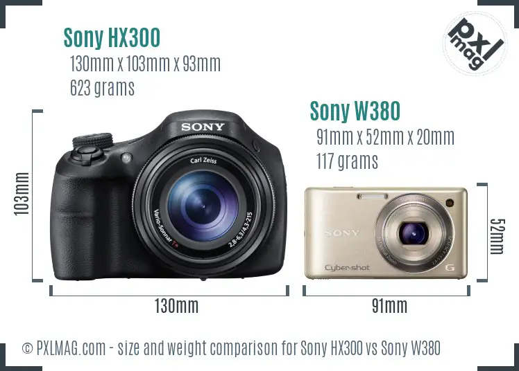 Sony HX300 vs Sony W380 size comparison