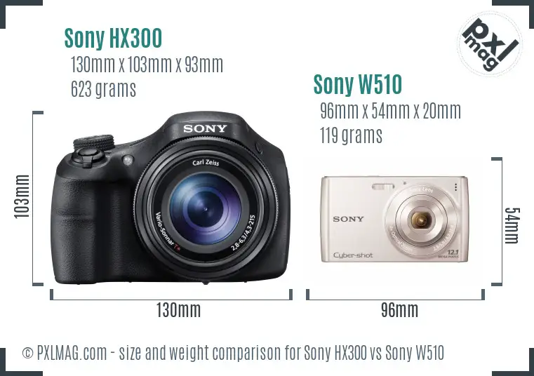 Sony HX300 vs Sony W510 size comparison