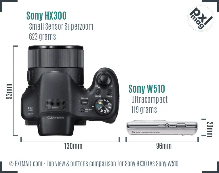 Sony HX300 vs Sony W510 top view buttons comparison