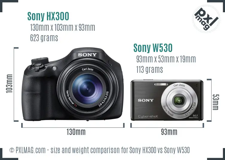 Sony HX300 vs Sony W530 size comparison