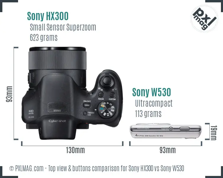 Sony HX300 vs Sony W530 top view buttons comparison